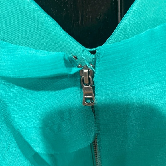 ALICE + OLIVIA TIERED RUFFLE SPAGHETTI STRAP MINI DRESS TURQUOISE CHIFFON SIZE 4 - Picture 5 of 8